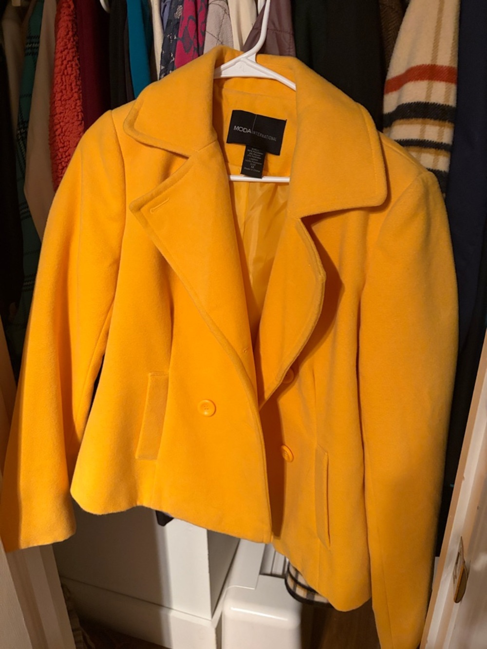 Moda International Yellow Double-Breasted Wool-Blend Peacoat